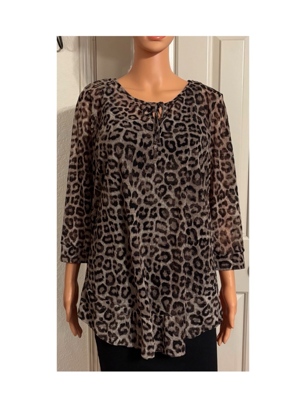 Chico's Leopard Print Tie-Neck Tunic - Brown/Black